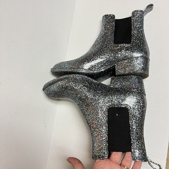 Jeffrey Campbell Womens Chelsea Stormy Glitter Multicolor Rain Boots Pointed Toe - Picture 5 of 9
